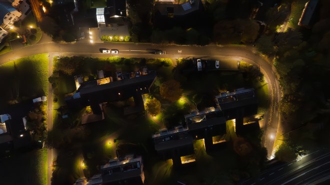 Drohnenaufnahmen vom Lichtkonzept in Zumikon
