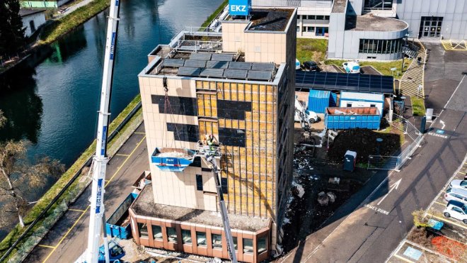 Vogelperspektive des EKZ-Bau 1 in Dietikon